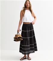Women's Black Ric Rac Tiered Midi Skirt New Look