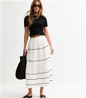 Women's White Ric Rac Tiered Midi Skirt New Look