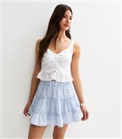 Women's Light Blue Broderie Anglaise Tiered Mini Skirt New Look