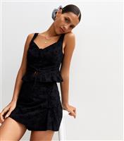Women's Black Floral Embroidered Tie Up Trim Skort New Look