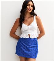 Women's Bright Blue Floral Embroidered Tie Up Trim Skort New Look