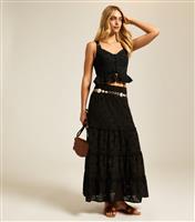 Women's Black Broderie Anglaise Tiered Midi Skirt New Look