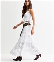 Women's White Broderie Anglaise Tiered Midi Skirt New Look