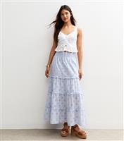 Women's Light Blue Broderie Anglaise Tiered Midi Skirt New Look