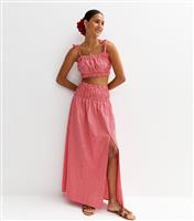 Women's Red Gingham Check Slit Hem Maxi Skirt New Look