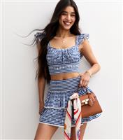 Women's Blue Gingham Print Tiered Mini Skirt New Look