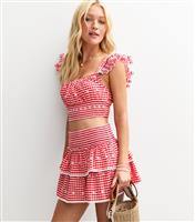 Women's Red Gingham Print Tiered Mini Skirt New Look