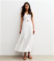 Women's White Broderie Anglaise Tiered Midi Skirt New Look