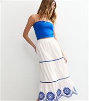 Women's White Contrast Trim Embroidered Hem Midi Skirt New Look