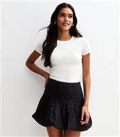 Women's Black Broderie Anglaise Tiered Mini Skirt New Look