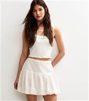 Women's White Broderie Anglaise Tiered Mini Skirt New Look