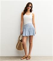 Women's Light Blue Broderie Anglaise Tiered Mini Skirt New Look