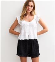 Women's Black Broderie Anglaise Shorts New Look