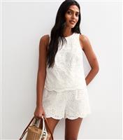 Women's White Floral Embroidered Shorts New Look