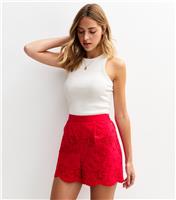 Women's Red Floral Embroidered Shorts New Look