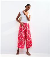 Women's Pink Floral Border Print Crop Trousers New Look