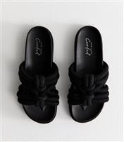 Women's Black Knotted Rope Strap Mule Sandals Vegan New Look