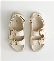 Women's White Whipstitched Faux Leather Sandals Vegan New Look