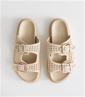 Women's Off White Basket Weave Buckled Strap Sandals New Look