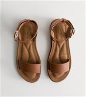 Women's Tan Brown Faux Suede Open Toe Sandals Vegan New Look