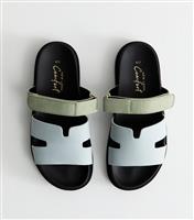 Women's Blue Faux Leather Chunky Strap Sandals Vegan New Look