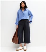 Women's Navy Linen Blend Cropped Trousers New Look
