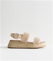 Women's Off White Raffia Look Flatform Sandals New Look