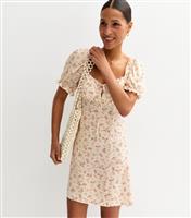 Women's Cream Floral Print Milkmaid Mini Dress New Look