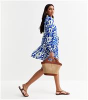 Women's Blue Abstract Pattern Tiered Mini Shirt Dress New Look