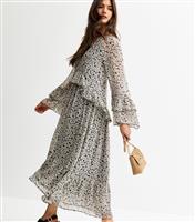 Women's Black Daisy Print Frilly Trim Chiffon Midi Dress New Look
