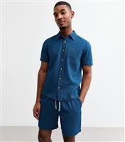 Men's Blue Regular Drawstring Waist Denim Shorts New Look