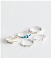 Pack of 5 Silver Tone Feather Rings New Look