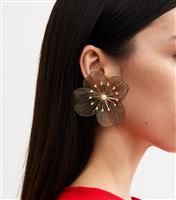 Gold Tone Oversized Flower Earrings New Look