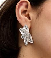 Silver Tone Textured Petal Earrings New Look
