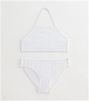 Girls' White Crochet Halterneck Bikini Set New Look