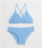 Girls' Blue Crochet Triangle Bikini Set New Look
