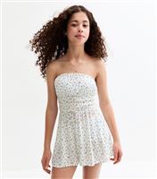 Girls' White Ditsy Print Playsuit New Look