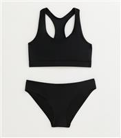 Girls' Black Racerback Crop Top and Bikini Bottoms Set New Look