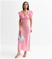 Women's Pink Satin Ruffled Midi Dress New Look