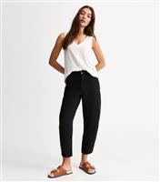 Women's Black Twill Barrel Leg Ankle Grazer Cargo Trousers New Look