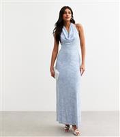 Women's Blue Jacquard Cowl Halterneck Midi Dress New Look