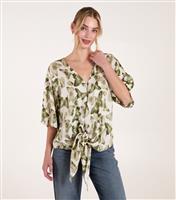 Women's Green Butterfly Print Tie Front Top Blue Vanilla New Look