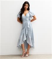 Women's Light Blue Textured Wrap Ruffle Midi Dress New Look