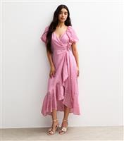 Women's Light Pink Textured Wrap Ruffle Midi Dress New Look