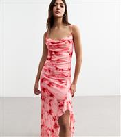 Women's Pink Diamante Embellished Floral Print Mesh Midi Dress New Look