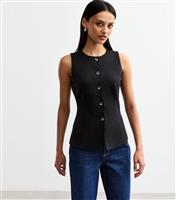 Women's Black Buttoned Crew Neck Ponte Waistcoat New Look
