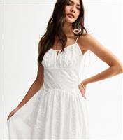 Women's White Floral Embroidered Cotton Midi Dress New Look
