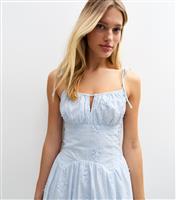 Women's Blue Floral Embroidered Cotton Midi Dress New Look