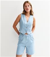 Women's Light Blue Cropped Soft Denim Waistcoat New Look