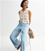 Women's Pale Blue Wide Leg Patch Pocket Soft Denim New Look